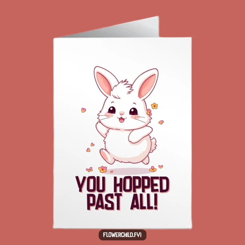 Free Printable Congratulations Card: Joyful Bunny Flower Petals Downloadable
