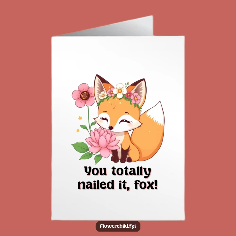 Free Printable Fox Congrats Card: Flower Crown Fox Blooms! Perfect Funny Downloadable Gift.