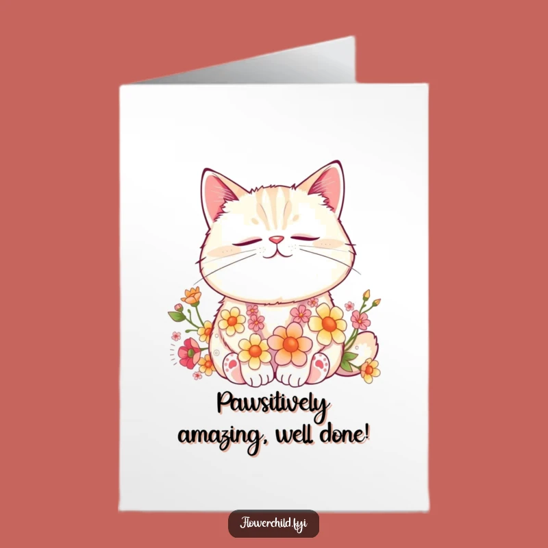 Free Printable Congrats Card: Funny Cat Flower Nap, Relaxed Celebration Downloadable Gift
