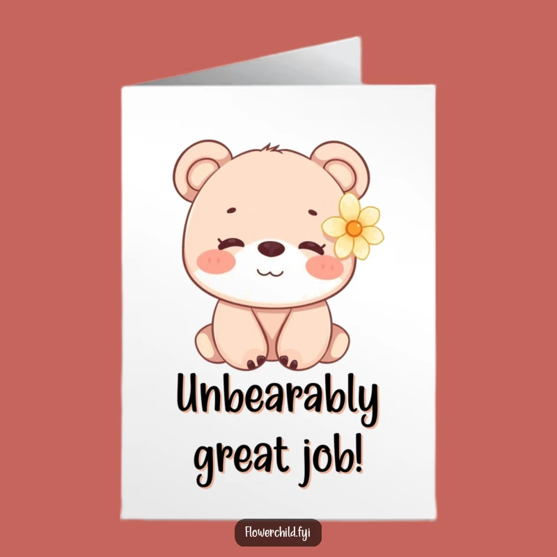 Bear Cub Flower Free Printable Congrats Card - Adorable DIY Downloadable Gift