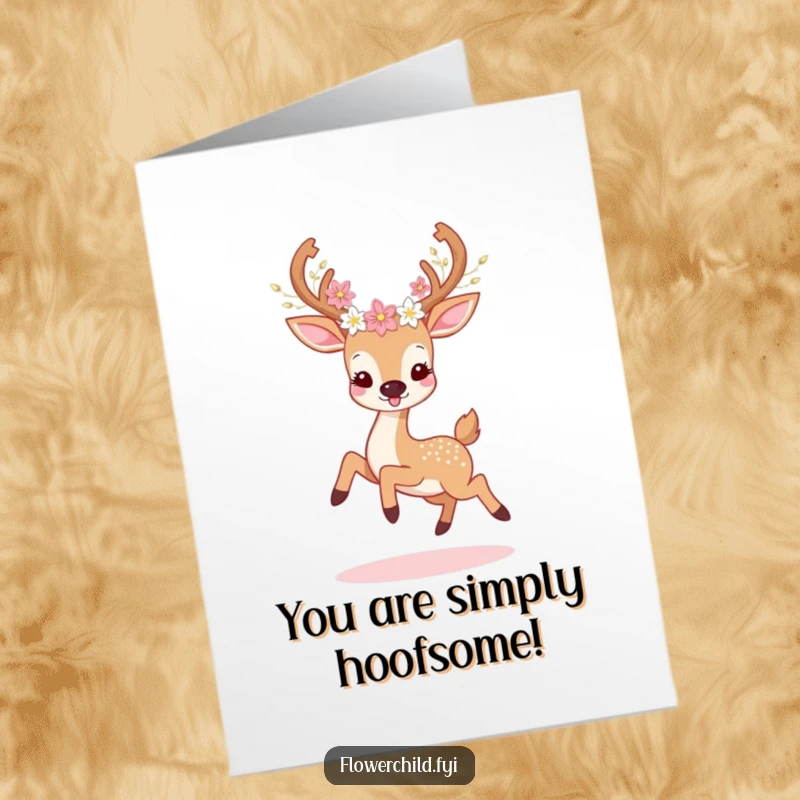 Free Printable Congratulations Card: A graceful deer prancing, its antlers beautifully decorated with delicate wildflowers.