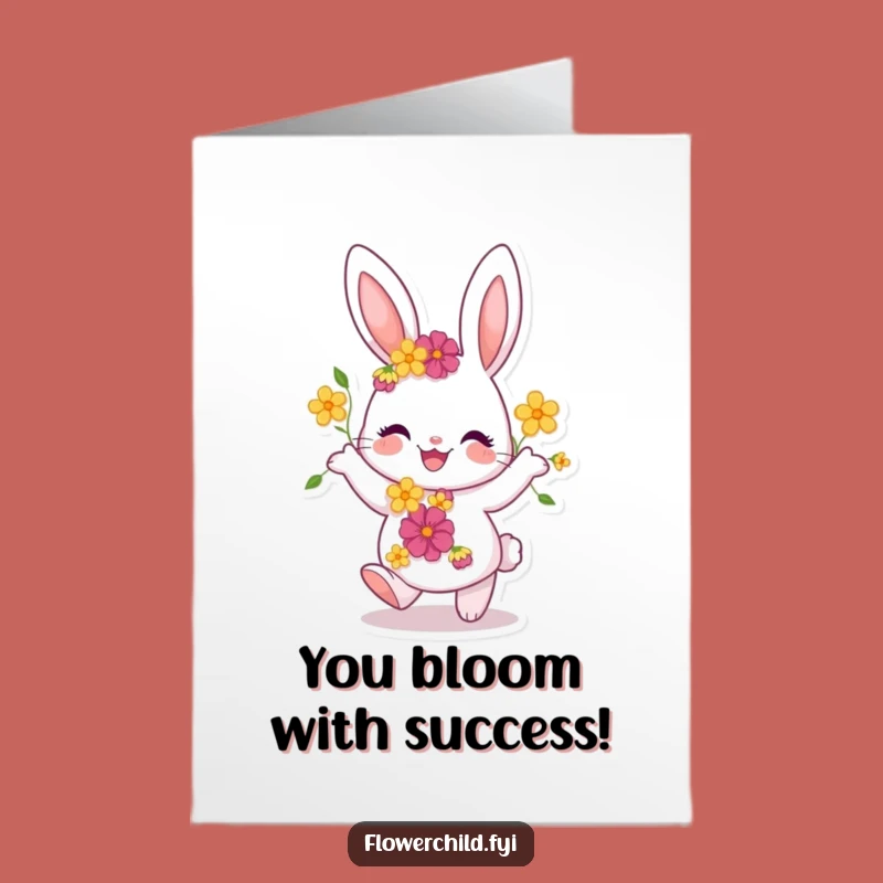 Free Printable Bunny Congrats Card: Floral Dance for a Cheerful Downloadable Gift