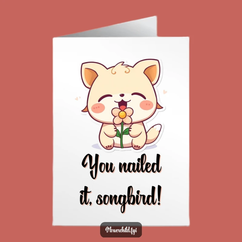 Free Printable Congrats Card: Singing Animal Flower Melody Funny Downloadable Gift