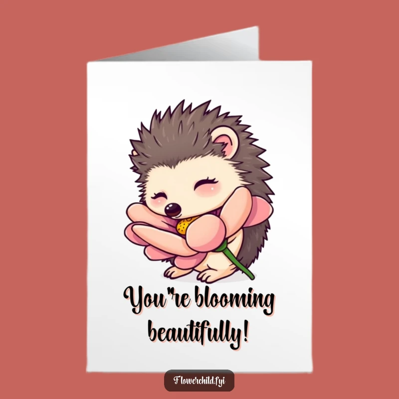 Free Printable Congrats Card: Hedgehog Flower Discovery, Sweet Downloadable Gift