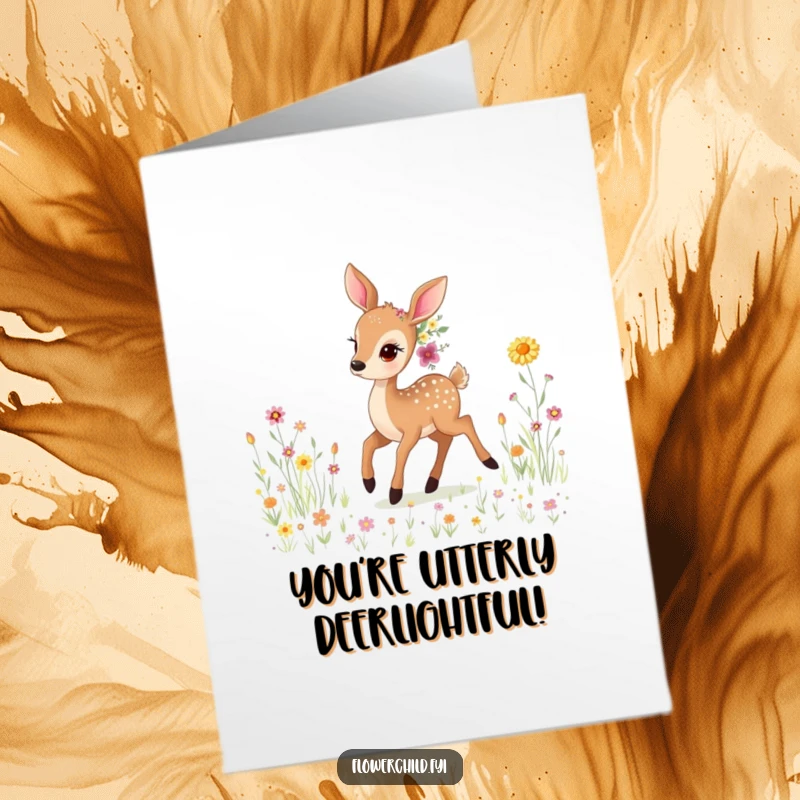 Funny Free Printable Congratulations Card: A serene deer adorned with colorful wildflowers, prancing gracefully in a meadow.