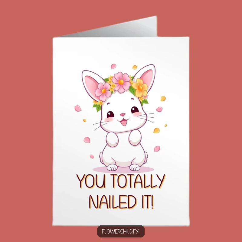 Free Printable Congratulations Card: Bunny Petal Toss, Funny Downloadable Greeting for Any Occasion