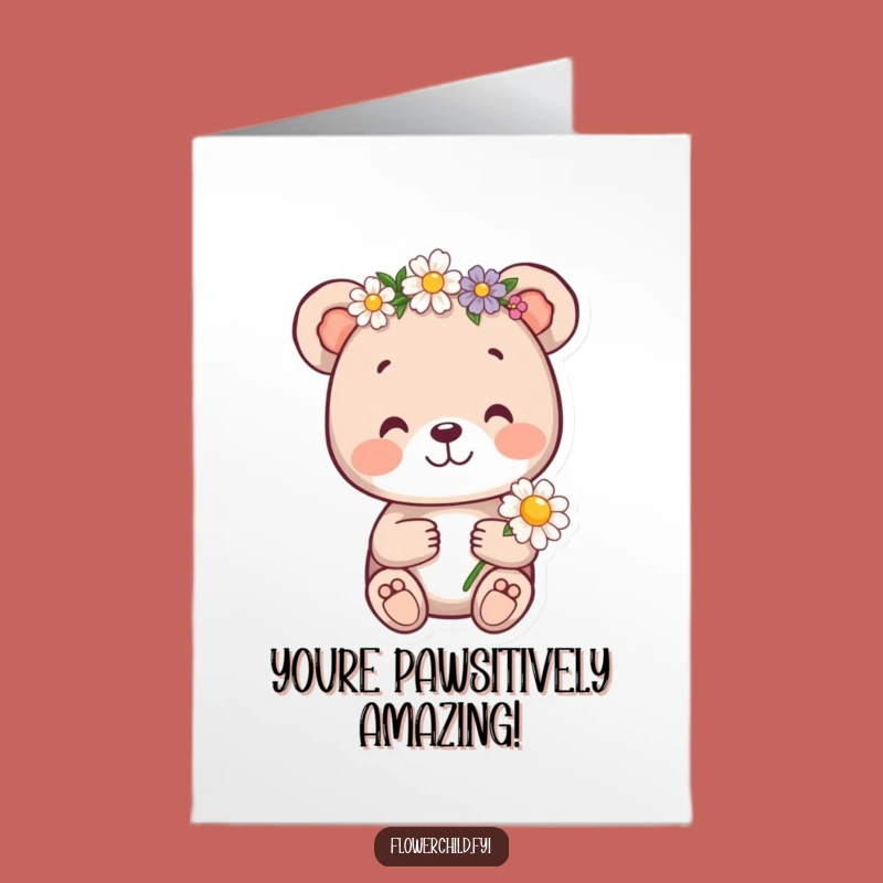 Free Printable Congrats Card: Bear Cub Flower Crown - Funny Downloadable Gift