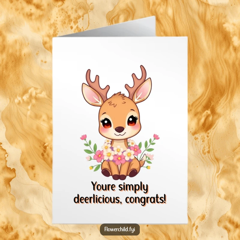 Funny Free Printable Congratulations Card: A gentle deer adorned with a flower garland, celebrating milestones with grace.