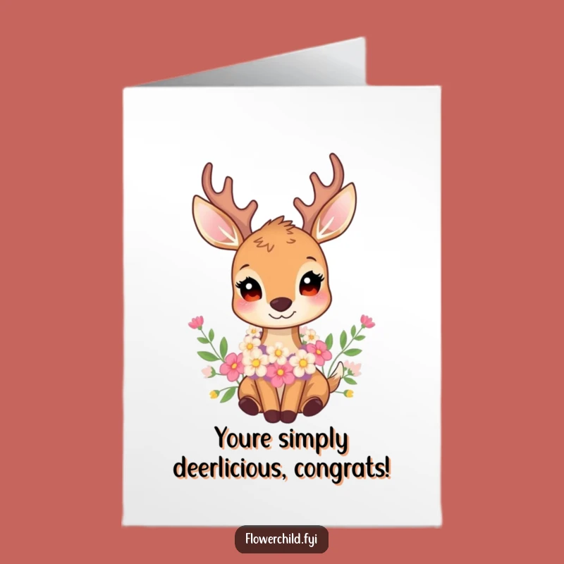 Free Printable Congrats Card: Gentle Deer Flower Garland Funny Downloadable Gift