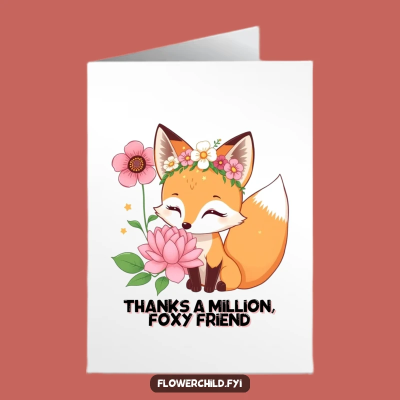 Free Printable Fox Thank You Card: Flower Fox Gratitude! Charming Downloadable Gift.