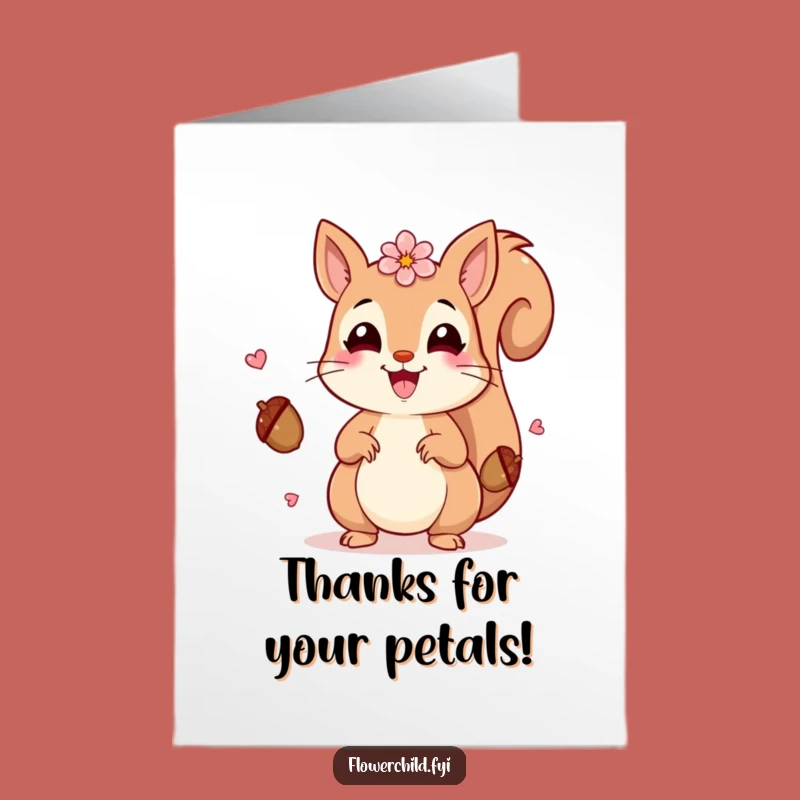 Free Printable Squirrel Thank You Card: Petal Juggling Gratitude Downloadable