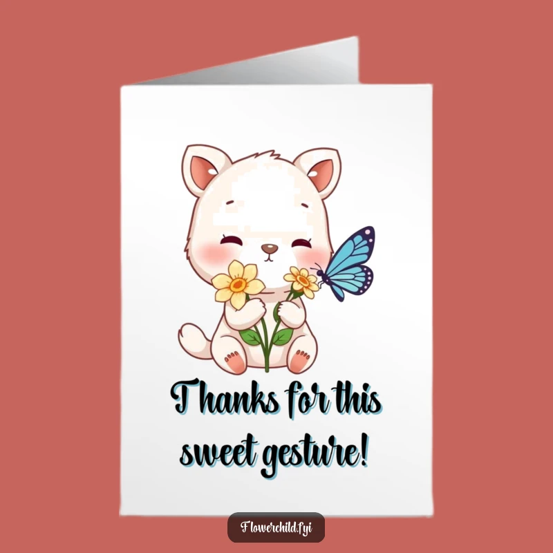 Free Printable Thank You Card: Animal Offers Flower, Butterfly, Grateful