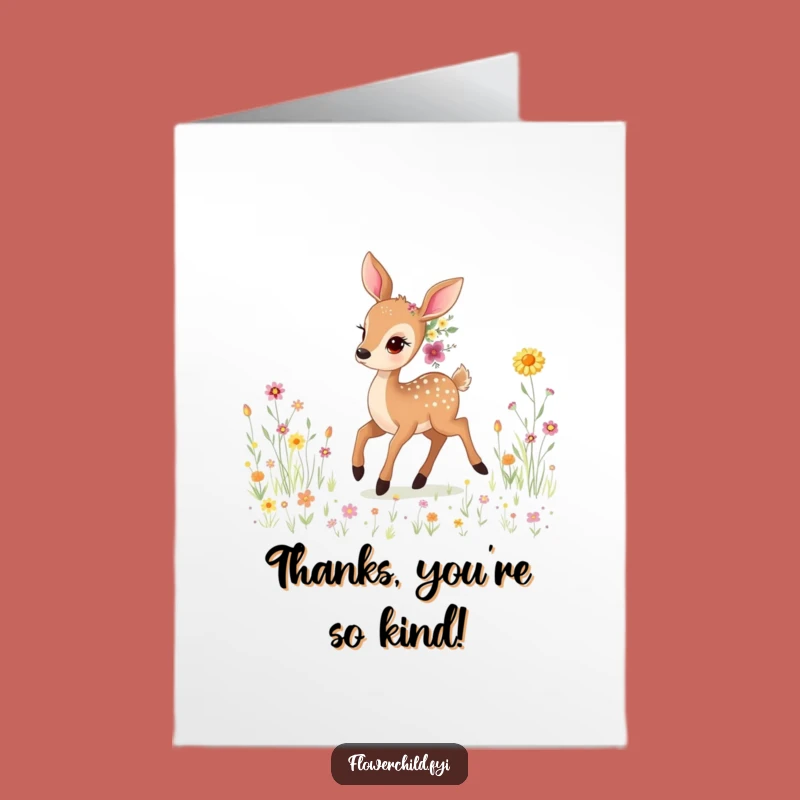 Free Printable Thank You Card: Deer Wildflowers Meadow Gratitude Downloadable