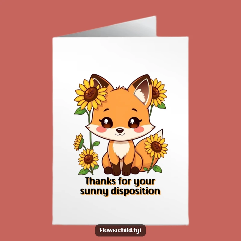 Free Printable Thank You Card: Playful Fox Sunflowers, Easy Print