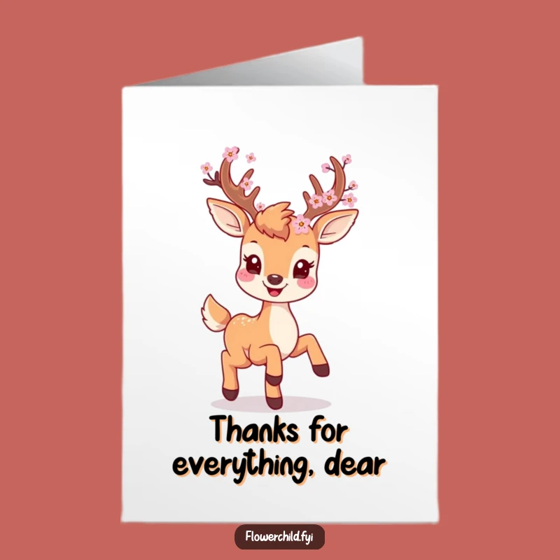 Sweet Free Printable Thank You Card: Deer's Blossom Thanks - Funny Downloadable Gift!