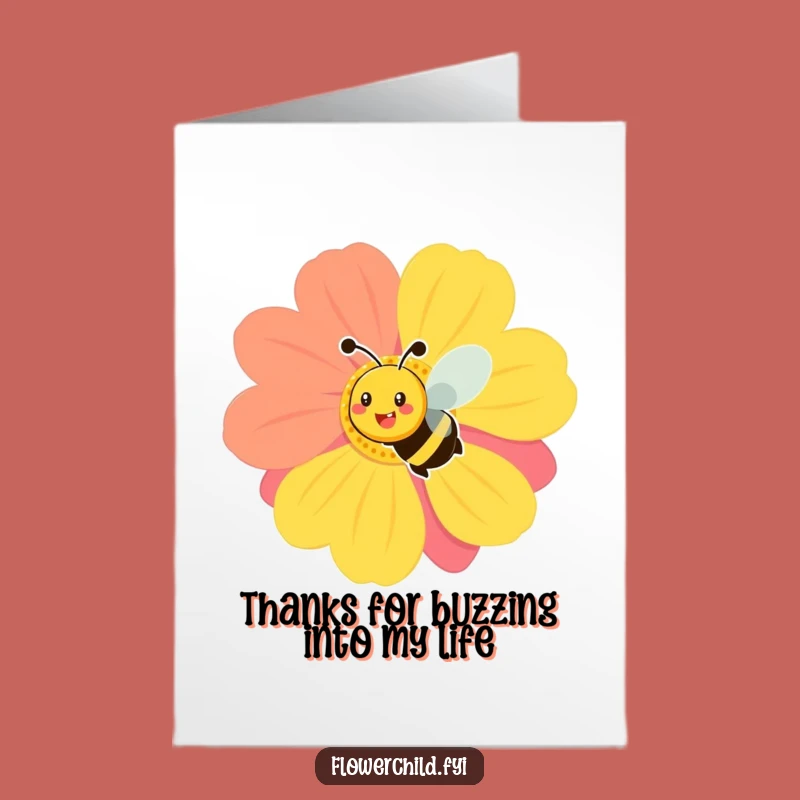 Free Printable Thank You Card: Smiling Bee Flower Funny Downloadable Gift