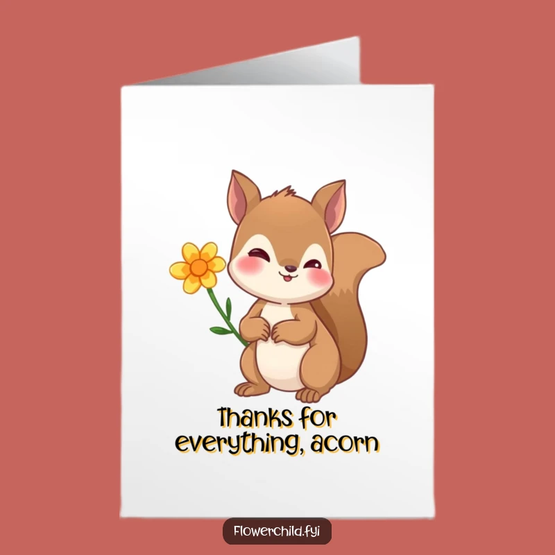 Free Printable Thank You Card: Curious Squirrel Flower Ear Funny Downloadable Gift