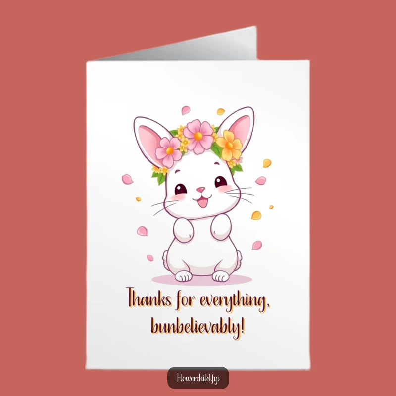 Free Printable Thank You Card: Bunny Tossing Petals, Funny Downloadable Gift Expressing Gratitude