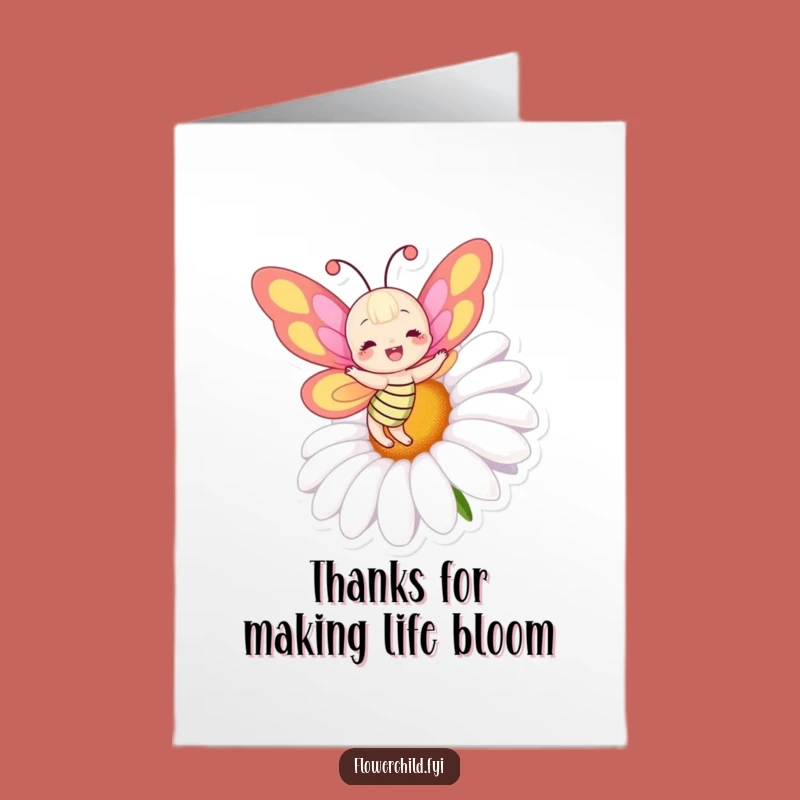 Free Printable Thank You Card: Funny Dancing Butterfly Daisy, Instant Download