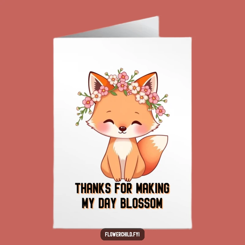 Free Printable Thank You Card: Whimsical Fox Blossoms Funny Downloadable Gift