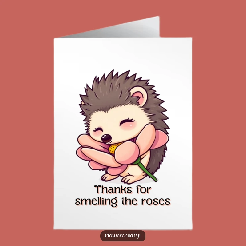Free Printable Thank You Card: Hedgehog Flower Aroma, Kind Downloadable Gift