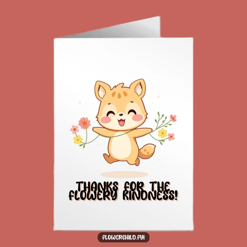 Free Printable Thank You Card: Skipping Flower Animal - Thanks with a Smile!