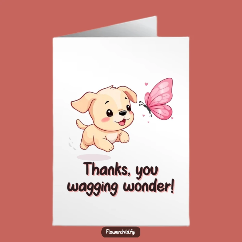 Free Printable Thank You Card: Funny Puppy Butterfly Chase, Playful Gratitude Downloadable Gift