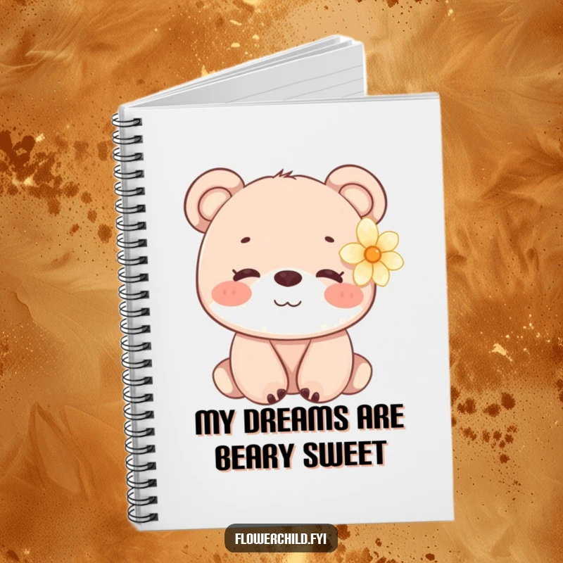 Funny Bear Cub Flower Notebook: A journal cover featuring a gentle bear cub with a flower.