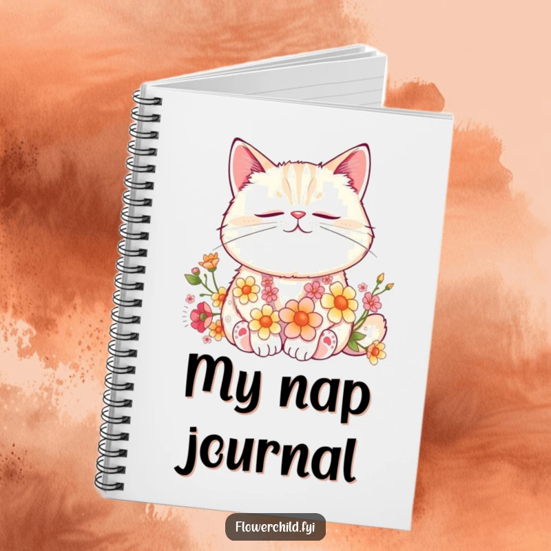 Funny Cat Flower Nap Notebook: A contented cat peacefully naps with flowers woven into its fur, ideal for jotting down notes.