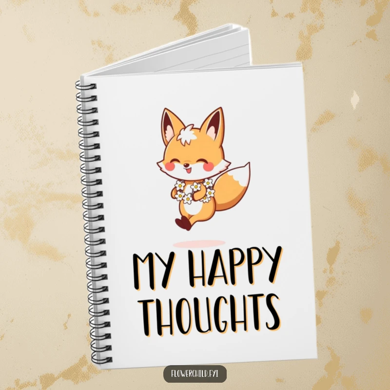 Funny Fox Notebook, featuring a happy fox with a daisy chain skipping, great for writing and drawing, a charming funny gift.
