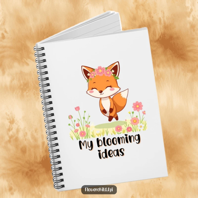 Funny Fox Flower Crown Notebook: A cheerful fox wearing a floral crown skips through a meadow, perfect for capturing notes and ideas.