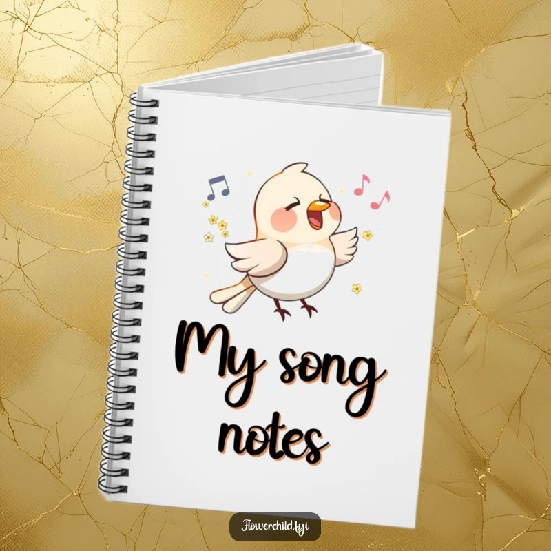 Funny Singing Bird Flower Wings Notebook: A happy bird with flowers on its wings sings a tune, ideal for notes and lyrics.