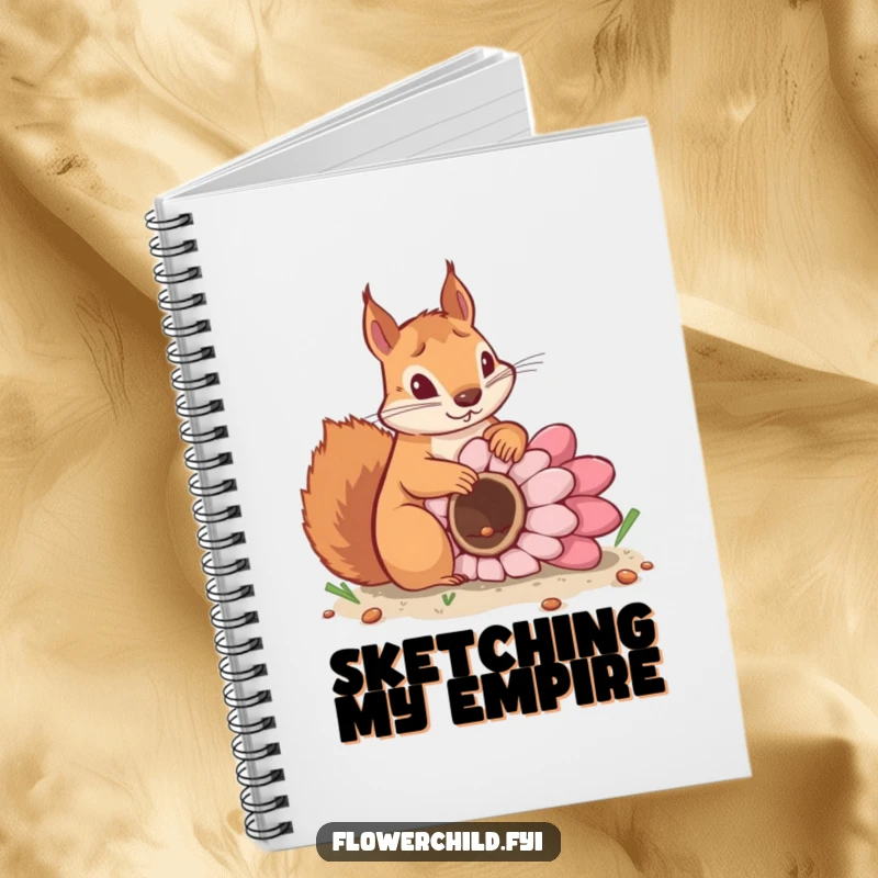 Funny notebook featuring a determined squirrel planting a giant flower seed, perfect for note-taking and goal setting.