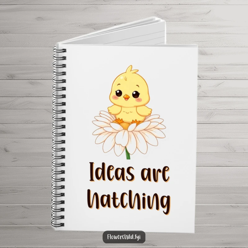 Funny notebook featuring a cheerful chick sitting on a daisy, great for jotting down notes with a smile.