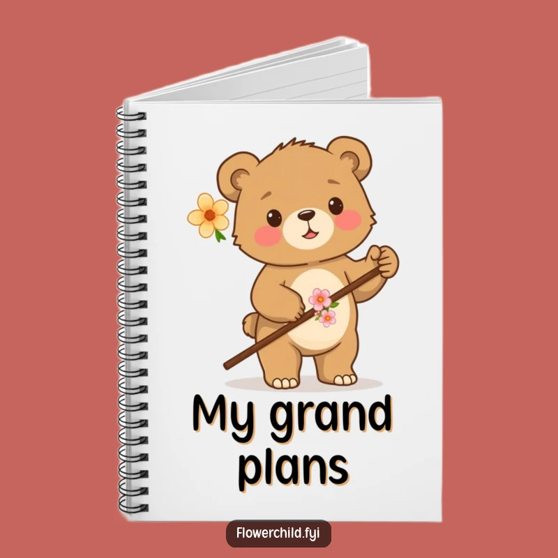 Funny Proud Bear Cub Walking Stick Notebook - Adventure Journal Gift Idea