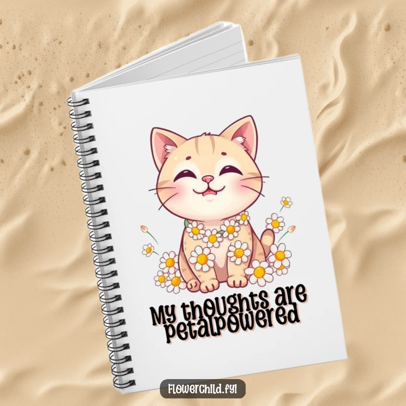 Funny Cat Daisy Chain Notebook: A journal cover featuring a smiling cat wearing a chain of daisies.