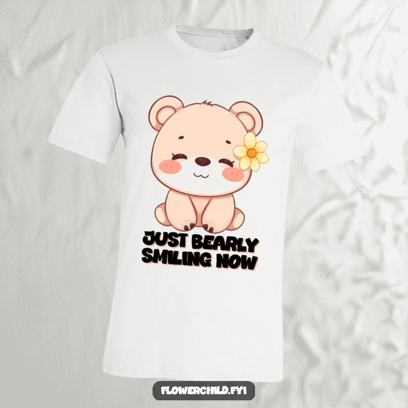 Funny Bear Cub Flower T-Shirt: A charming t-shirt with a smiling bear cub wearing a flower.