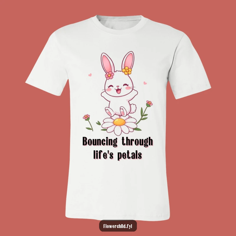 Funny Bunny Daisy Bounce T-Shirt: Cute Flower Rabbit Tee