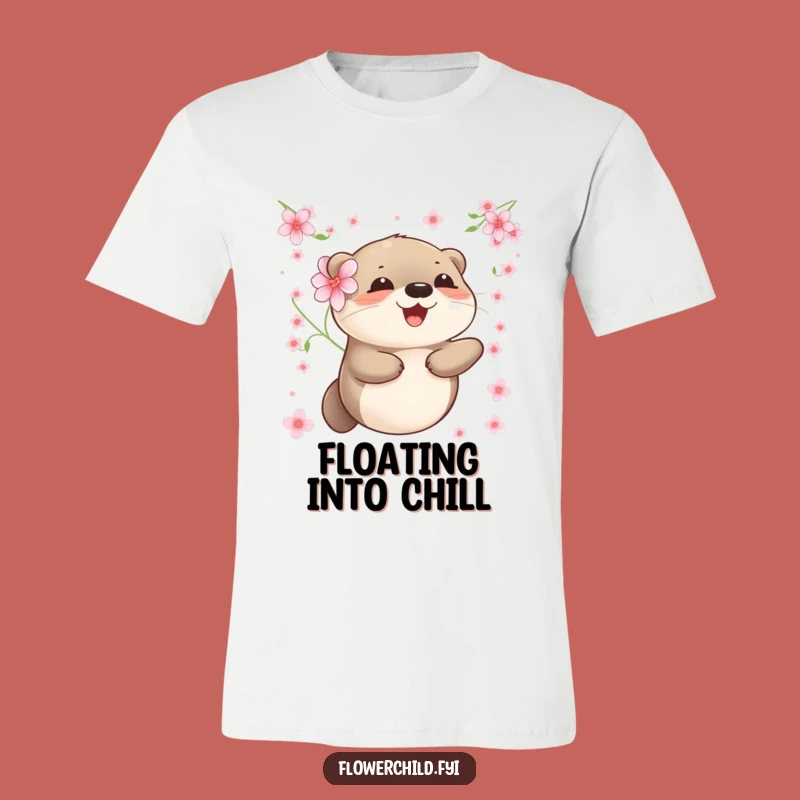 Funny Otter T-Shirt: Happy Floating Otter with Flower Gift for Her