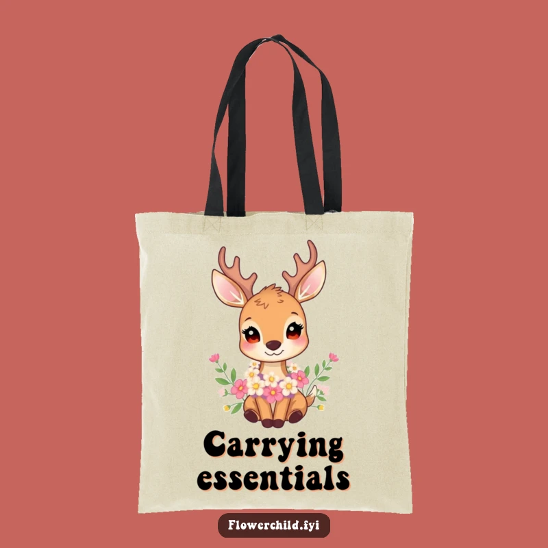 Funny Gentle Deer Flower Garland Tote Bag - Woodland Chic Accessory Gift