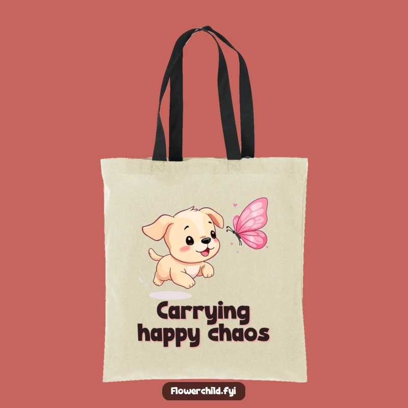 Funny Puppy Petal Butterfly Tote Bag: Playful Chase, Chic Funny Gift for Shoppers