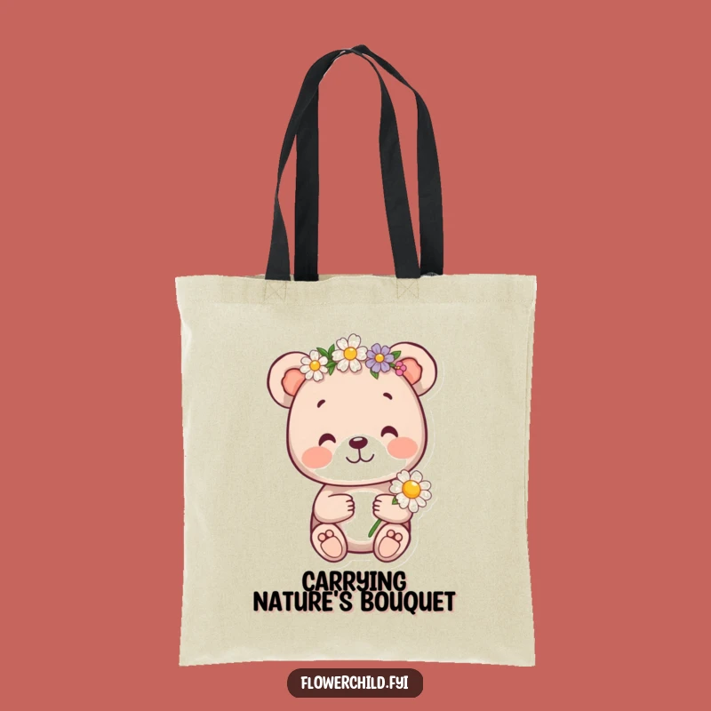 Funny Bear Cub Flower Crown Tote Bag - Eco-Friendly Cute Accessory