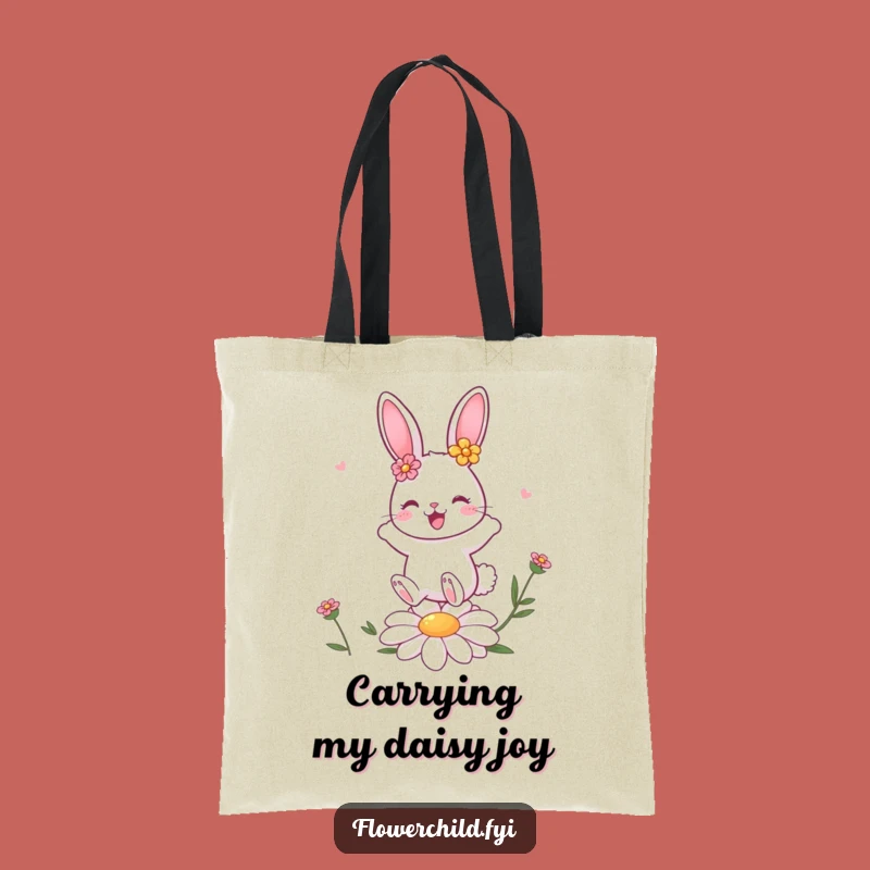 Funny Bunny Daisy Bounce Tote Bag: Cute Flower Rabbit Carryall
