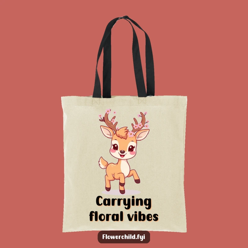 Funny Deer Prancing Tote Bag - Reusable Blossom Antler Bag Gift