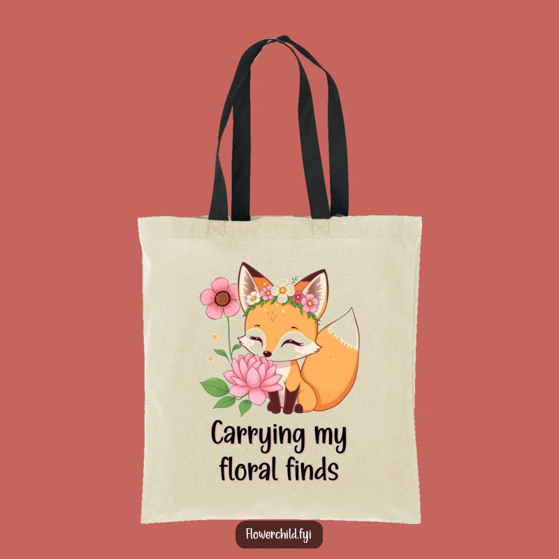 Funny Fox Flower Crown Tote Bag: Curious Bloom Carryall