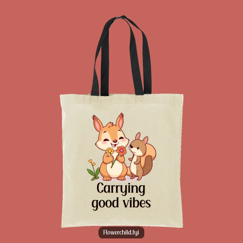 Funny Squirrel Tote Bag: Jovial Flower Giver, Eco-Friendly Funny Gift